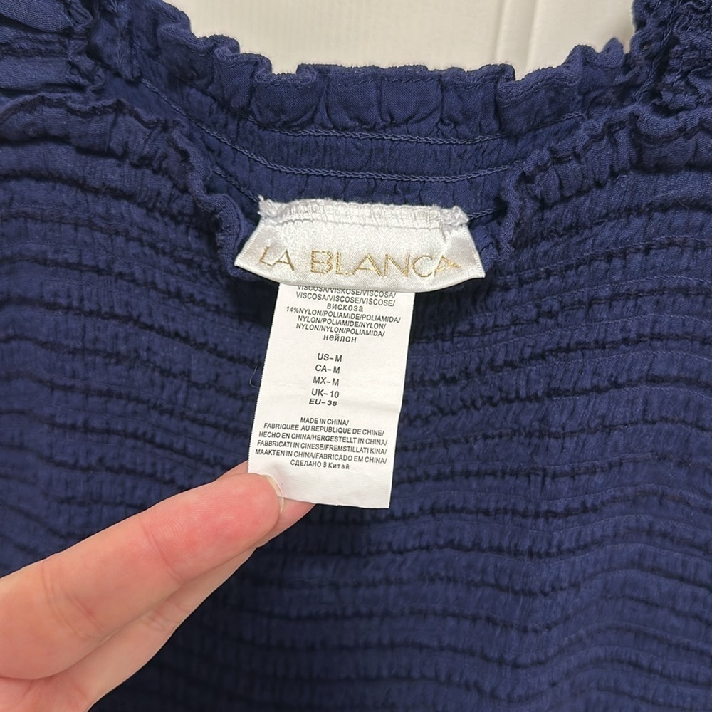 La Blanca Shadow Stripe Tiered Midi Dress - Indigo Size Medium - Picture 6 of 7